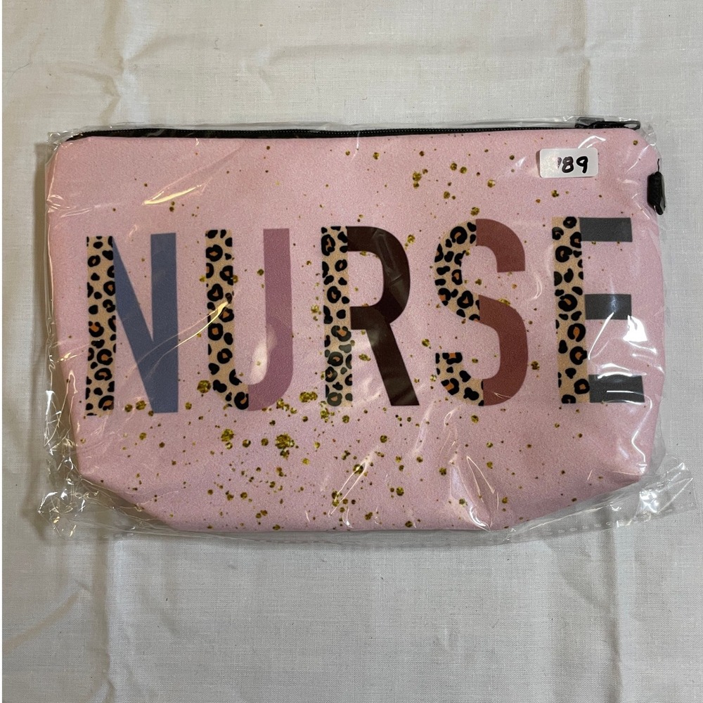 The Pouch Nurse Cosmetic Bag Women OS Pink NWT Leopard Gold Splatter